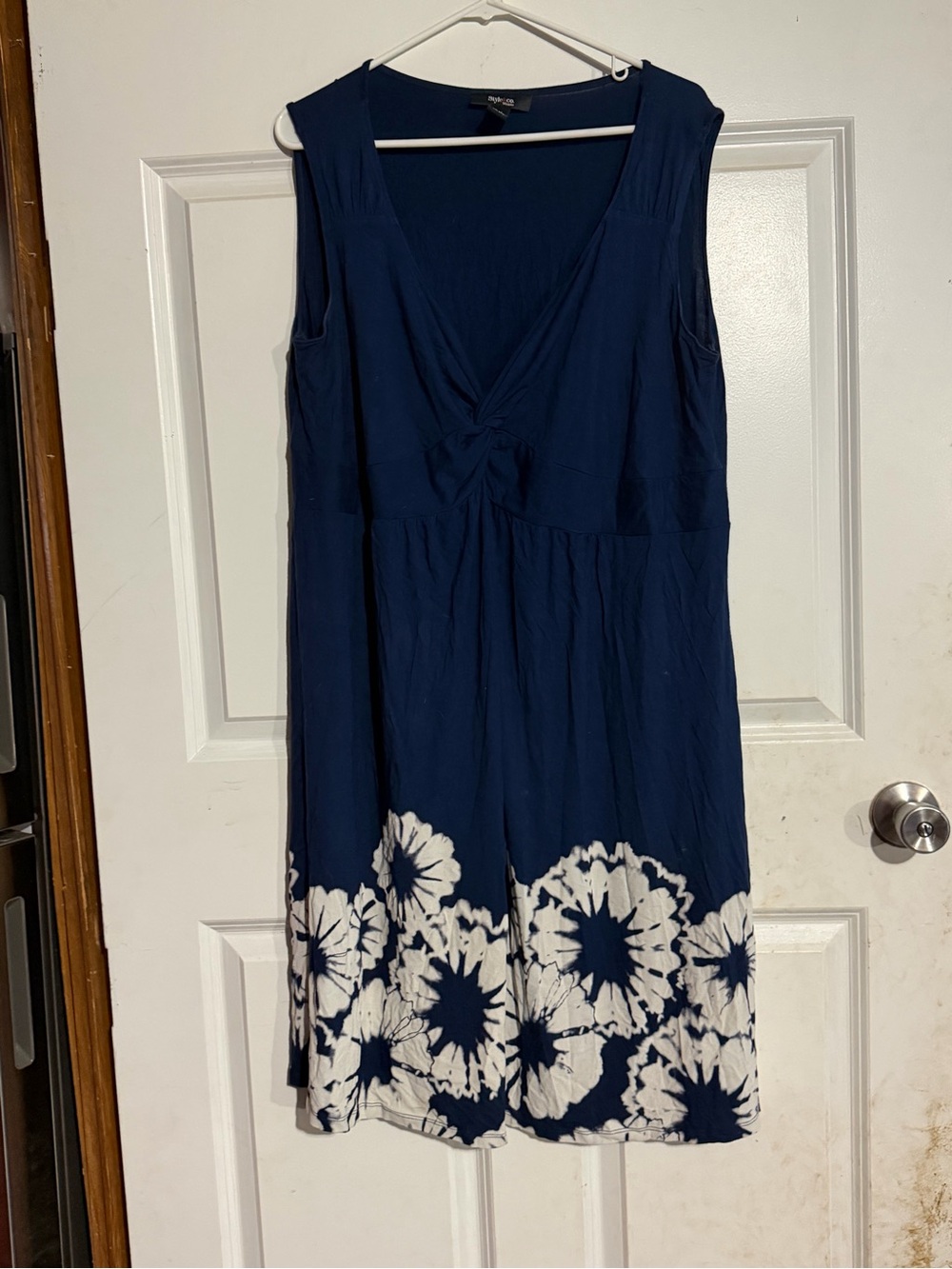 Style & Co. Navy and White Tie-Dye Midi Dress